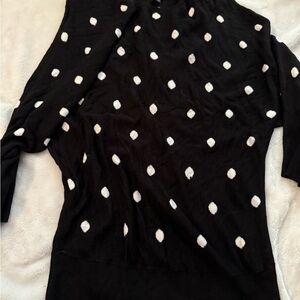 White House Black Market Black Sweater with White Polka Dots